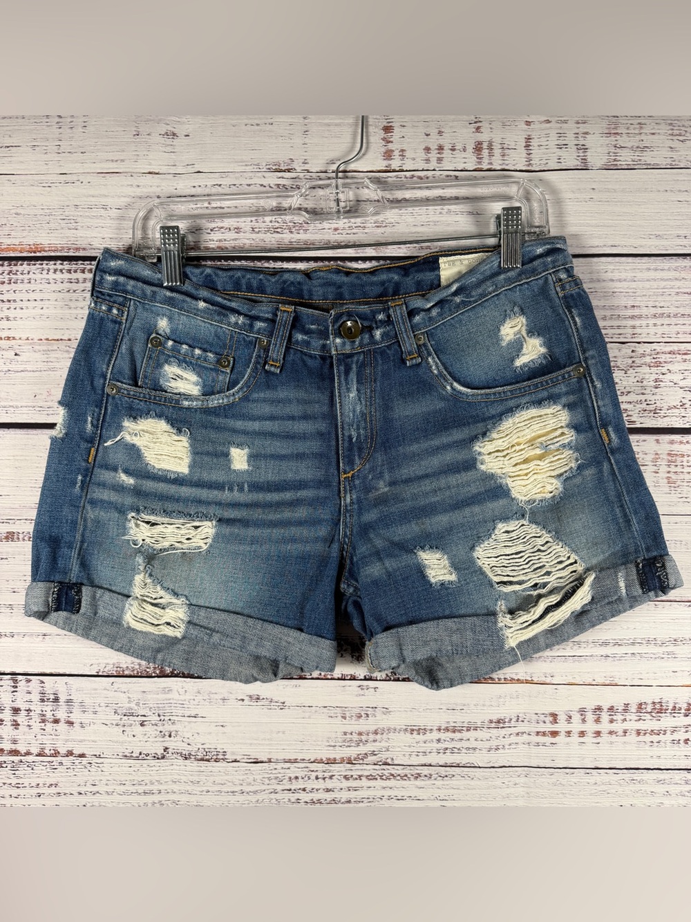 Rag & Bone Distressed Denim Shorts Cuffed Boyfriend Fit Size 27 - Picture 1 of 8